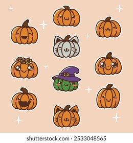 illustration of pumpkin painting and carving ideas. It includes various creative pumpkin designs in a simple and playful style