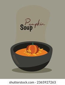 Illustration with Pumpkin Puree Soup in a Plate