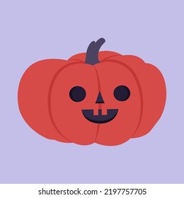 Illustration of pumpkin with smile. Halloween decoration. Isolated clip art for design of party invitation, sticker, card, merch. 
