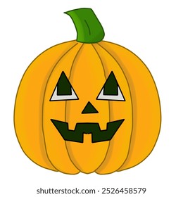 Illustration of a pumpkin, smiling, celebrating Halloween.
