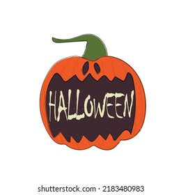 illustration of a pumpkin with a wide smile in which the inscription Halloween is isolated on a white background, vector