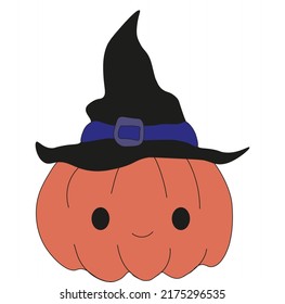 Illustration pumpkin in witch's hat  Doodle halloween pumpkin  Witch hat pumpkin