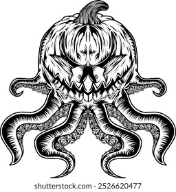 illustration of a pumpkin-headed octopus