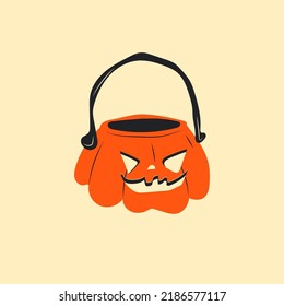 Illustration pumpkins bucket for Halloween. Vector on isolated background