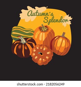 illustration with pumpkins and leaves, vector design for paper, fabric and other surface