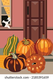 illustration with pumpkins, vector design for paper, fabric and other surface