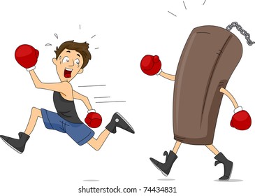 Illustration of a Punching Bag Chasing a Boxer