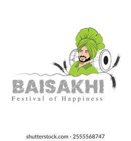 An illustration of Punjabi boy, A vector art of Baisakhi celebration, Crops cutting celebration of Punjab