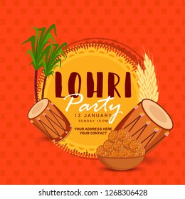 Illustration Of Punjabi Festival Happy lohri celebration Background With Bonfire And Dhol.