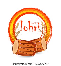 Illustration Of Punjabi Festival Happy lohri celebration Background With Bonfire And dhol.