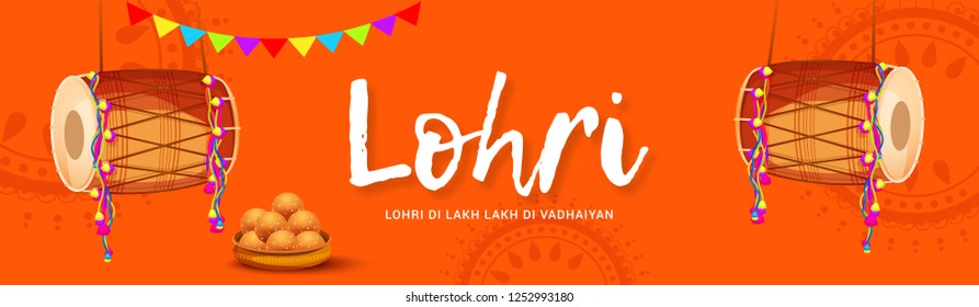 Illustration Of Punjabi festival lohri celebration background design,easy to edit.