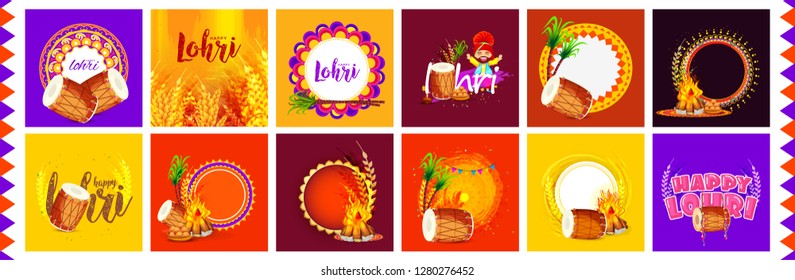 Illustration Of Punjabi festival lohri celebration poster,banner or invitation template,elements design set,easy to edit