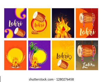 Illustration Of Punjabi festival lohri celebration poster,banner or invitation template,elements design set,easy to edit
