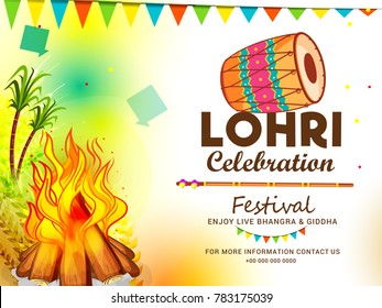 Illustration Of Punjabi festival lohri celebration invitation template design,easy to edit.