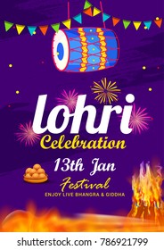 Illustration Of Punjabi festival lohri celebration invitation template design,easy to edit.