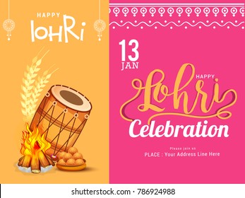 Illustration Of Punjabi festival lohri celebration invitation template design,easy to edit.