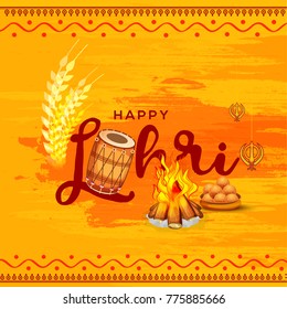 Illustration of punjabi festival lohri greeting card background.