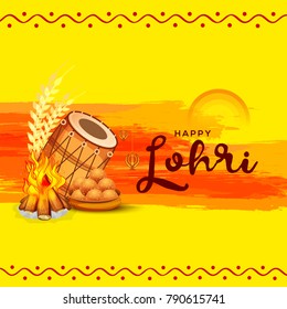 Illustration of punjabi festival lohri greeting card background.