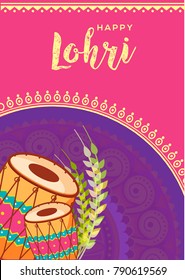 Illustration of punjabi festival lohri greeting card background.