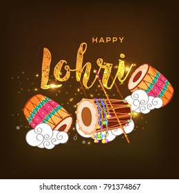 Illustration of punjabi festival lohri greeting card background.
