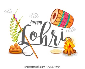 Illustration of punjabi festival lohri greeting card background.