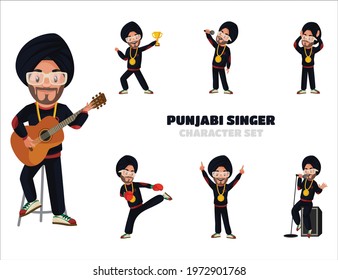 Illustration of punjabi singer character set on white background.