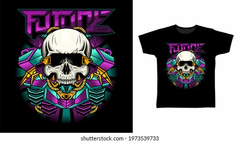 Illustration of punk cyborg skull detailed vector t-shirt design