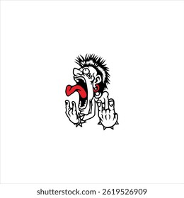 Ilustração de garoto punk gritando sobre fundo branco. Pode ser usado como design gráfico