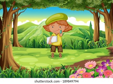 Illustration of a pupil in the middle of the forest