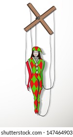 illustration puppet man hanging on the wall