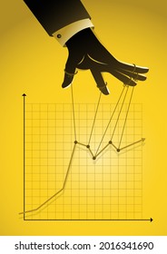 An illustration of a puppet master controlling graphic chart business concept