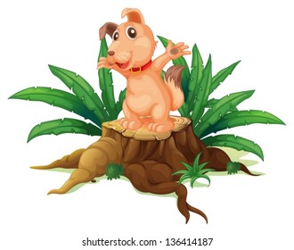 Illustration of a puppy above a wood on a white background