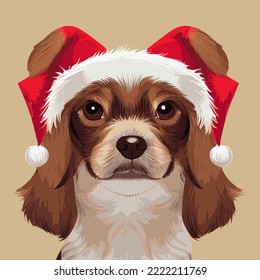 Illustration of puppy with christmas hat