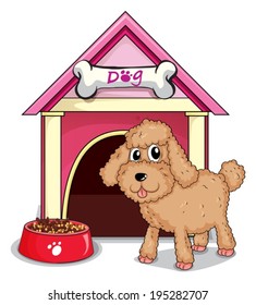 Illustration of a puppy outside the doghouse on a white background