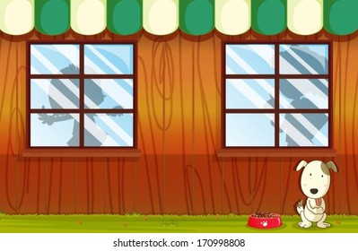 Illustration of a puppy outside the house