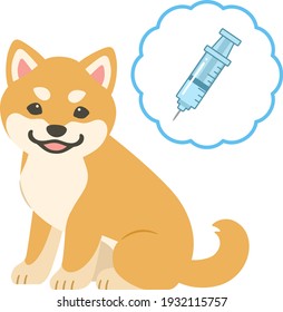 Illustration of a puppy and a syringe (dog vaccination)