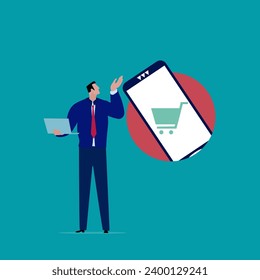 Illustration of purchase of business people shopping online, e-commerce, sales, ordering and shipping Vector for graphics and web design.