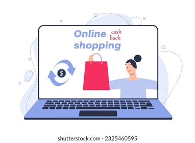 Illustration of a purchase with a partial refund. Concept of cash back.