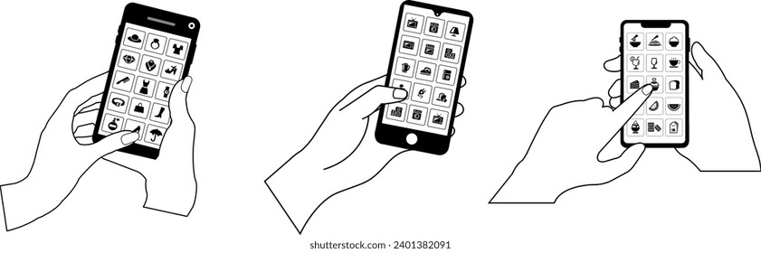 Illustration of purchasing goods via the internet using an application on a cellphone