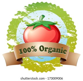Illustration of a pure organic label with a tomato on a white background