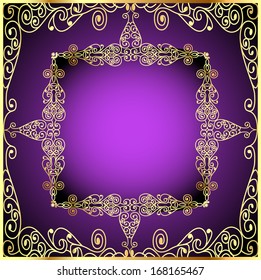 illustration of the purple background with gold ornament and precious stones