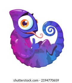 Illustration of purple chameleon character.