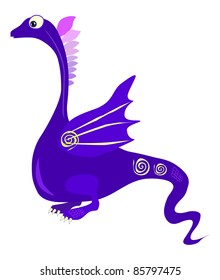 Illustration of purple cute dragon vector isolated on white