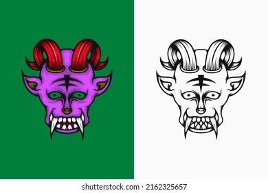 illustration of purple demon with red horns. color and line art style. suitable for mascot, logo or t-shirt design