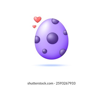 illustration of a purple egg with a circle pattern or motif and a heart symbol. easter egg. love easter event. symbol or icon. minimalist 3d style design. design elements. easter day