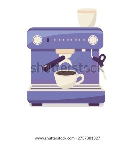 Illustration of a purple espresso machine with a coffee cup placed under the portafilter, featuring a clean and modern flat design. This image represents a practical and elegant coffee brewing process