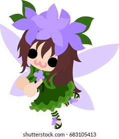 The illustration of purple flowers and a cute fairy