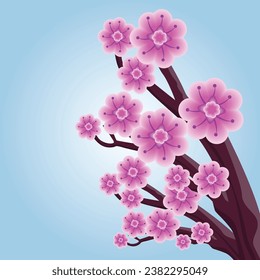 illustration of purple flowers on a beautiful tree, great for wall decoration
