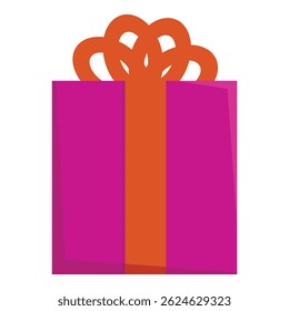 Illustration of a purple gift box with an orange ribbon being tied