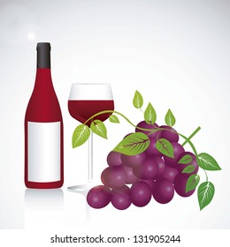 Illustration of purple grape fruit with leaves, ilustration of wine fruit, vector illustration
